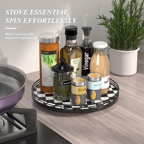 AMH 12 Inch Black and White Checkerboard Lazy Susan - Image 5