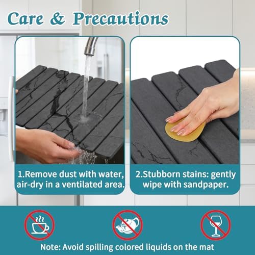 Stone Dish Drying Mat for Kitchen Counter, 24 x 16 Inch - Image 3