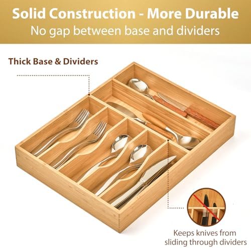 Umilife Bamboo Kitchen Drawer Organizer, 13 Inch Silverware Utensil Tray Holder - Image 4