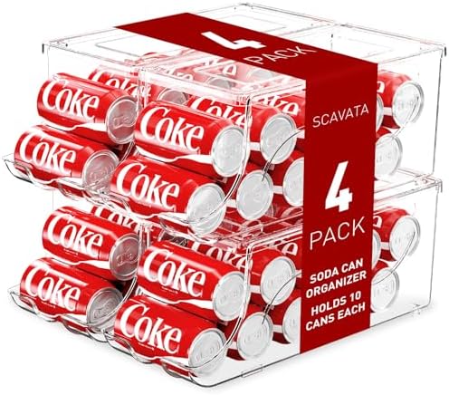 SCAVATA 4 Pack Stackable Refrigerator Organizer, Soda Can Dispenser Pop Cans by Tidyyourlife