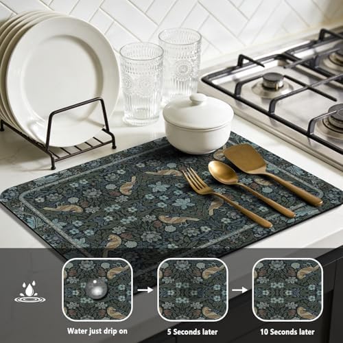 Dish Drying Mat for Kitchen Counter 18x24 Inch, Boho Quick Dry Coffee Mat - Image 3