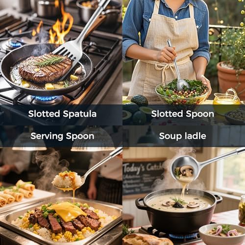 18/0 Stainless Steel Kitchen Cooking Utensil Set, Ergonomic Handle, Dishwasher - Image 4