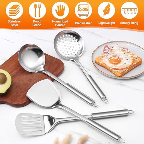 E-far Stainless Steel Cooking Utensils, 4-Piece Metal Kitchen Utensils Set - Image 4
