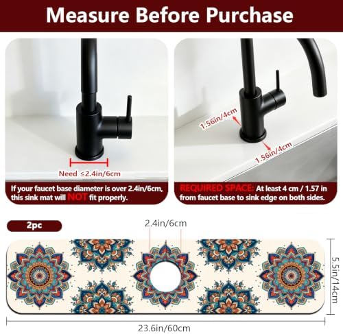 2 Pcs Kitchen Sink Splash Guard Faucet Mat Colored Mandala Faucet Mats - Image 2