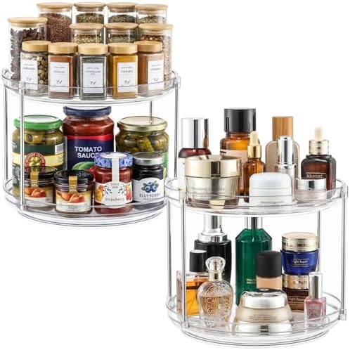 2 Set 2 Tier Clear Acrylic Lazy Susans, Non-Skid Turntable Organizer by MakeLifeBetterEasier