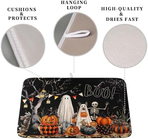 Halloween Dish Drying Mat for Kitchen Counter 16x18 Inch Black Ghost Pumpkins - Image 3
