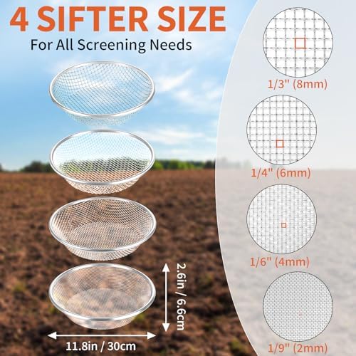 4 PCS Soil Sifter for Gardening, Heavy Duty Rock Dirt Compost Sifter Fits 5 - Image 2