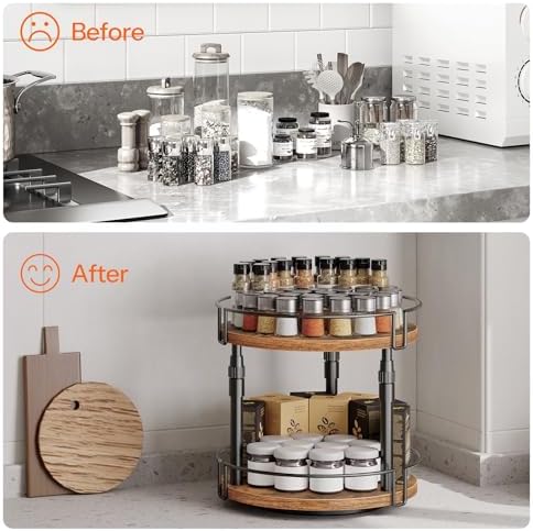 HOOBRO Lazy Susan Organizer Spice Rack, 2-Tier Height Adjustable Rotating Spice - Image 6