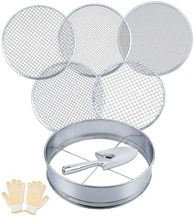 5-in-1 Soil Sifter Set with 5 Replaceable Stainless Steel Mesh Screen & Shovel by HIPULX