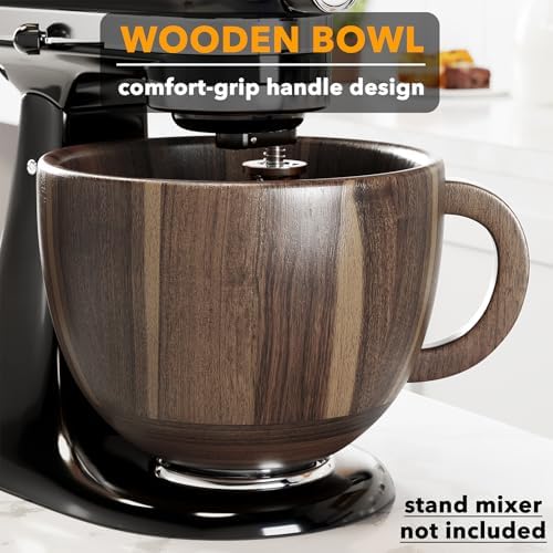 SpaceAid Wooden Bowl with Handle, Kitchen Space Aid Acacia Wood Mixing Bowls - Image 2