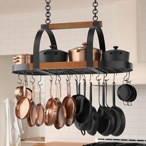 KES Natural Solid Wood 39 Inch Large Hanging Pot Rack, 130 LBS Capacity Heavy by KES