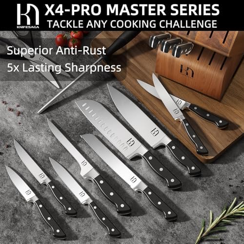 KnifeSaga 15-pc Japanese Kitchen Knife Block Set, Razor Sharp, Professional - Image 5
