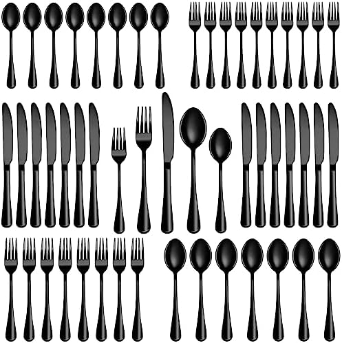 40 Pcs Black Silverware Set, Stainless Steel Flatware Set Service by MUTNITT