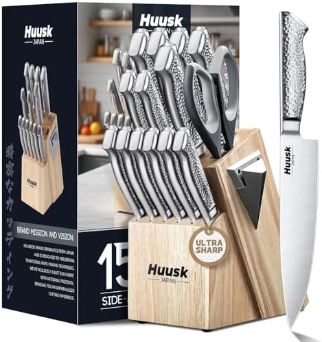 Huusk Kitchen Knife Set with Block & Built-in Sharpener by HuuskKnife