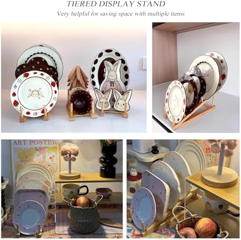 Plate Stands For Display, Wooden Plate Rack Dish Stand Holder - Image 3