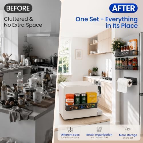 Magnetic Spice Rack with Paper Towel Holder, 4 Pack refrigerator organizer - Image 4