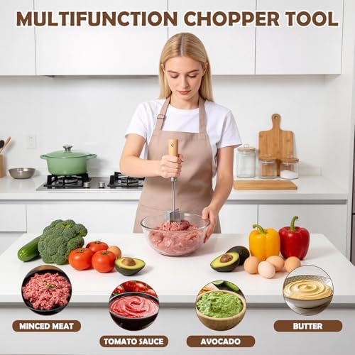 304 Stainless Steel Meat Chopper, 6-Blade Ground Beef Masher & Hamburger - Image 3