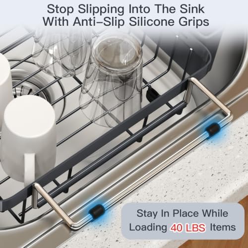 MAJALiS Grey Expandable Dish Drying Rack Over The Sink - Image 4