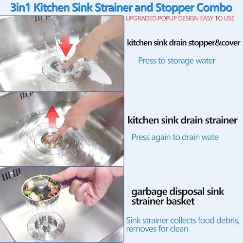 Upgraded 3-in-1 Pop-Up Kitchen Sink Drain Strainer Stopper - Image 4