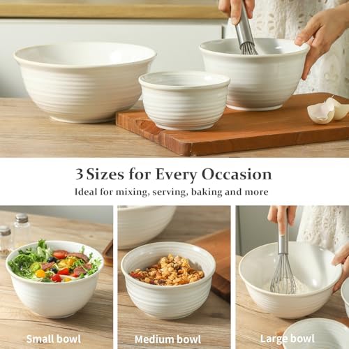 HASENSE Ceramic Mixing Bowls Set, 2.1/1.0/0.5 Qt, Handmade Salad Serving Bowls - Image 3