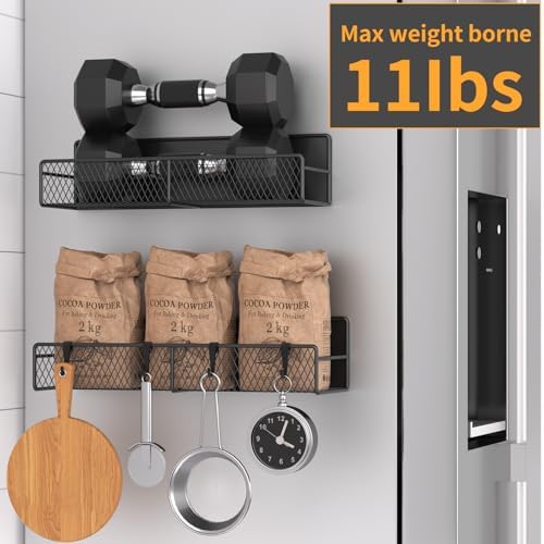 Magnetic Spice Rack for Refrigerator, 2 Pack Metal Magnetic Shelf Black - Image 4