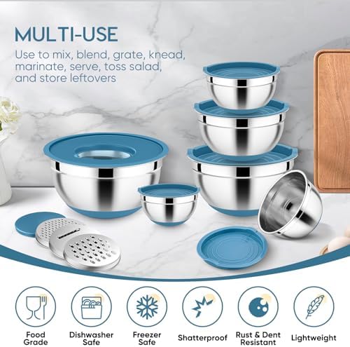E-far 25PCS Mixing Bowls with Lid Set, Stainless Steel Nesting Prep Bowls with - Image 6