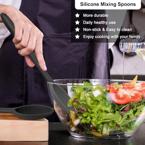 E-far Silicone Cooking Spoon Set of 2, Heat Resistant Mixing Spoon Utensils - Image 3