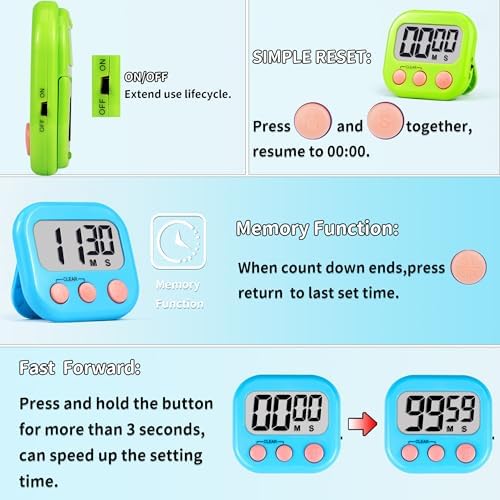 Timer for Kids Digital Kitchen Timers for Cooking- 2 Pack Blue Green - Image 4