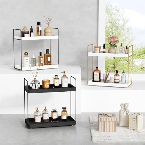 Forbena Black Bathroom Counter Organizer, Tiered Bathroom Organizer Countertop - Image 7