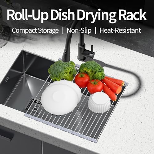 Roll Up Dish Drying Rack for Sink, Over Sink Dish Rack 17 x 15.7 Inch, Silicone - Image 3