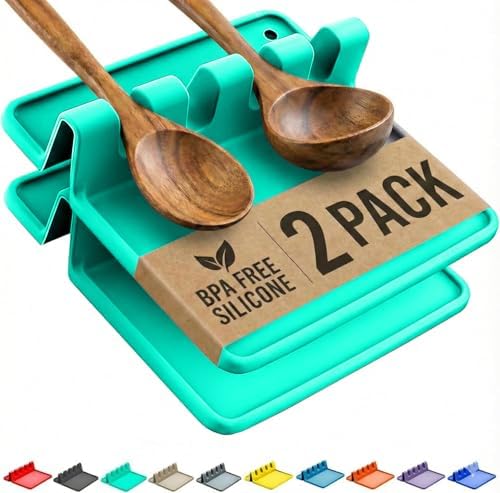 2 Pack Aqua Green Silicone Spoon Rest by CoolerKitchen