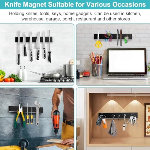 Knife Magnetic Strip With 3 Hooks, No Drill Knife Magnet Tool Holder Bar - Image 5