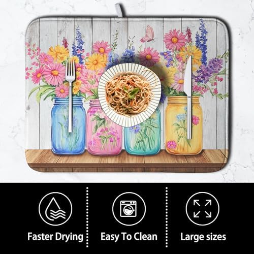 Daisy Dish Drying Mat for Kitchen Counter Spring Summer Flowers Vases Dishes - Image 4