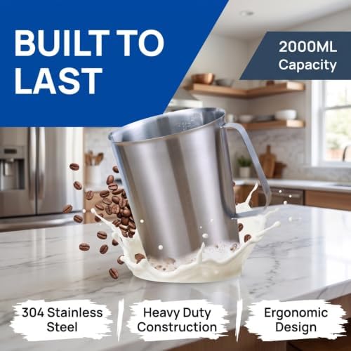 Veemoon 2000ml 304 Stainless Steel Measuring Cup Milk Pitcher - Image 3