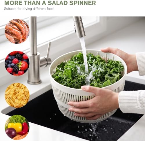 Greentainer 5.3QT Stainless Steel Salad Spinner, Hand-cranked Lettuce Spinner - Image 6