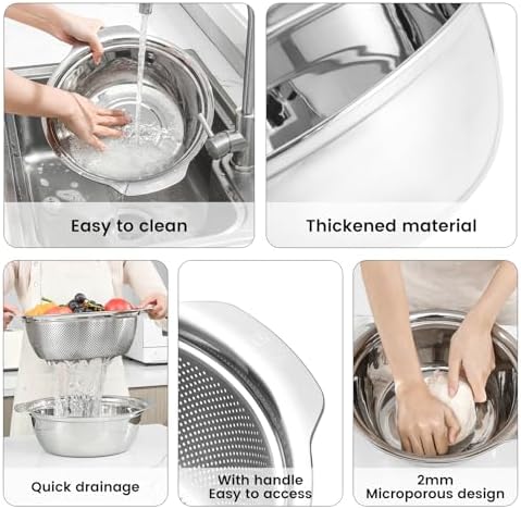 Paoli 304 Stainless Steel Fine Mesh Colander Set, 3.5QT Large Capacity Strainer - Image 4