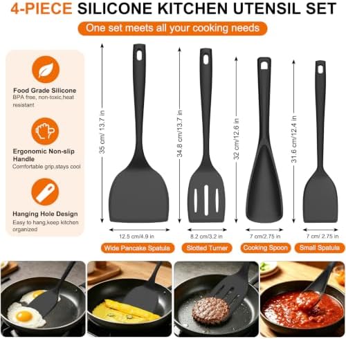 Beijiyi 4 Pack Silicone Spatula Set, High Heat Resistant, - Image 2
