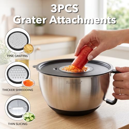 Rorence Mixing Bowls with Lids Set, 3 Grater Attachments, 3 & 5 Qt - Image 2