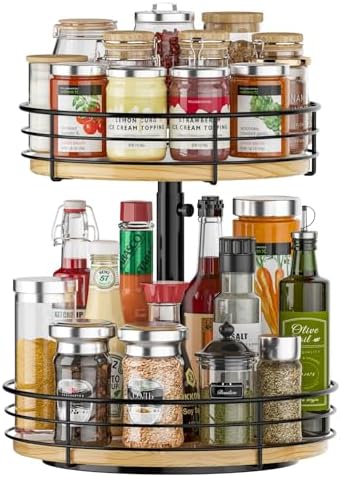 2 Tier Lazy Susan Spice Rack Organizer, Rotating Turntable by HISKIWUU