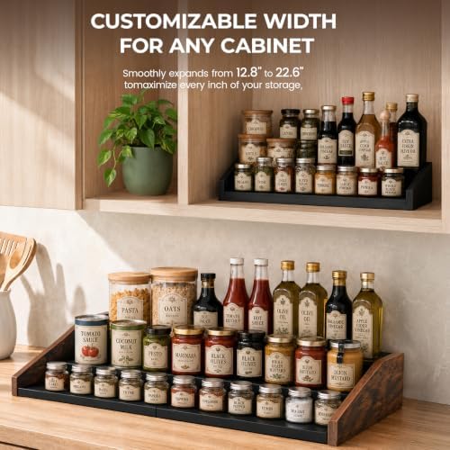 TIOPGHAD 3-Tier Expandable Spice Rack Organizer, 12.8-22.6 in, Rustic Brown - Image 3