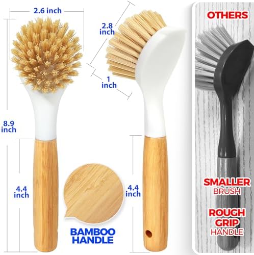 Holikme 3 Pack Dish Brush with Bamboo Handle Cleaning Brush - Image 6