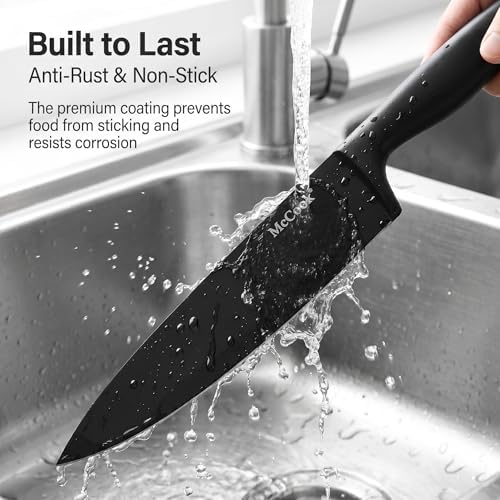 McCook Knife Set Black Kitchen Knife Block Set w Built-in Sharpener - Image 5
