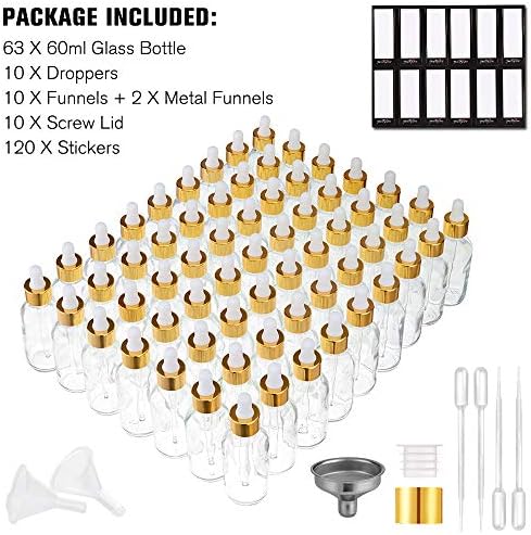PrettyCare Glass Eye Dropper Bottles 2oz, 63 Pack Clear Empty Thick Bottles Bulk - Image 6