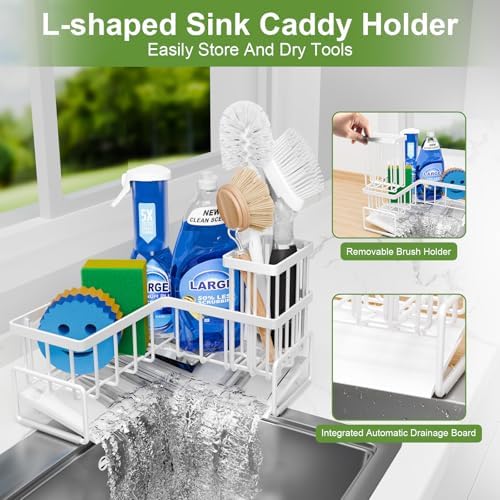 Fikoksol Large Sponge Holder for Kitchen Sink, 90-Degree Sink Caddy Storage - Image 4