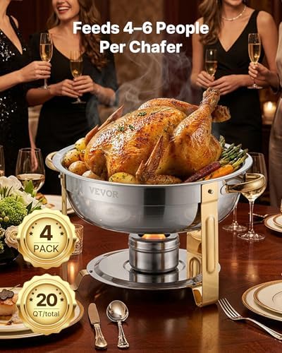 VEVOR Chafing Dish Buffet Set, 5 Qt 4 Pack, Stainless Steel Chafer - Image 5