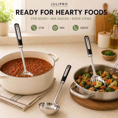 Stainless Steel Cooking Spoon Set, 3-Piece Serving, Slotted & Ladle - Image 6