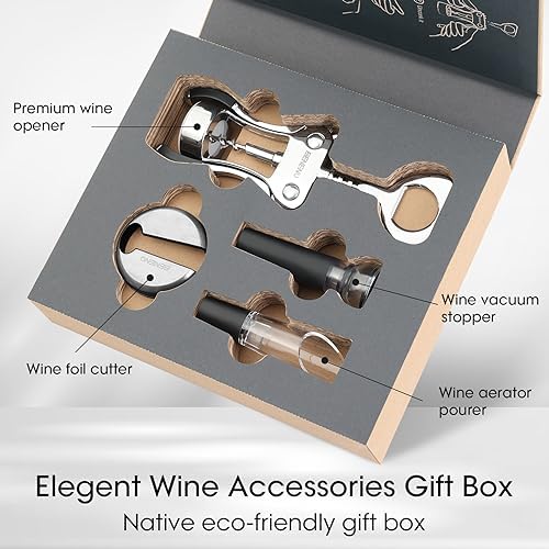 Beneno Corkscrew Wine Bottle Opener Wine Accessories Gift Set, Ingot Silver - Image 2