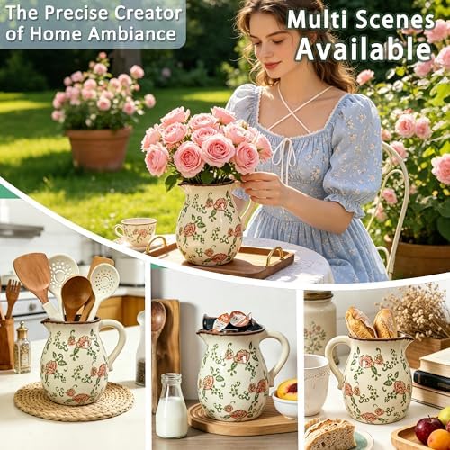 Ceramic Utensil Holder Red Rose 6.1" Rustic Farmhouse Kitchen Counter Crock - Image 5