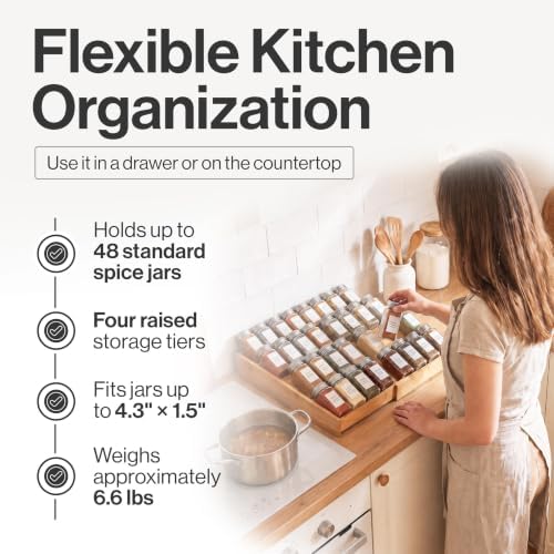 Bamboo Spice Drawer Organizer, Expandable 12 to 23 Inch Insert Holds 48 Jars - Image 4