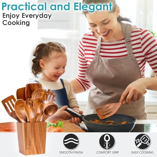 HOWHONG Acacia Wood Cooking Utensils Set - Image 4